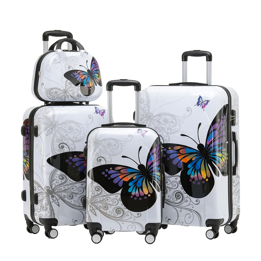 BEIBYE Butterfly 2060 4tlg Reisekoffer Trolley Hartschalen Kofferset (4er Set), 4er Set