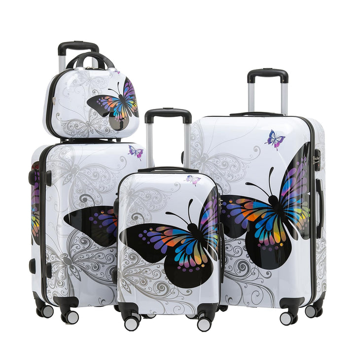 BEIBYE Butterfly 2060 4tlg Reisekoffer Trolley Hartschalen Kofferset (4er Set), 4er Set