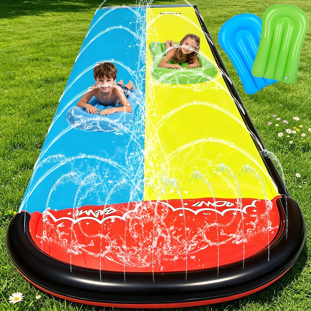 Foreverup 610CM Wasserrutsche Garten für Kinder,Wasserrutschmatte mit 2 Bodyboards, Aufblasbare Wass