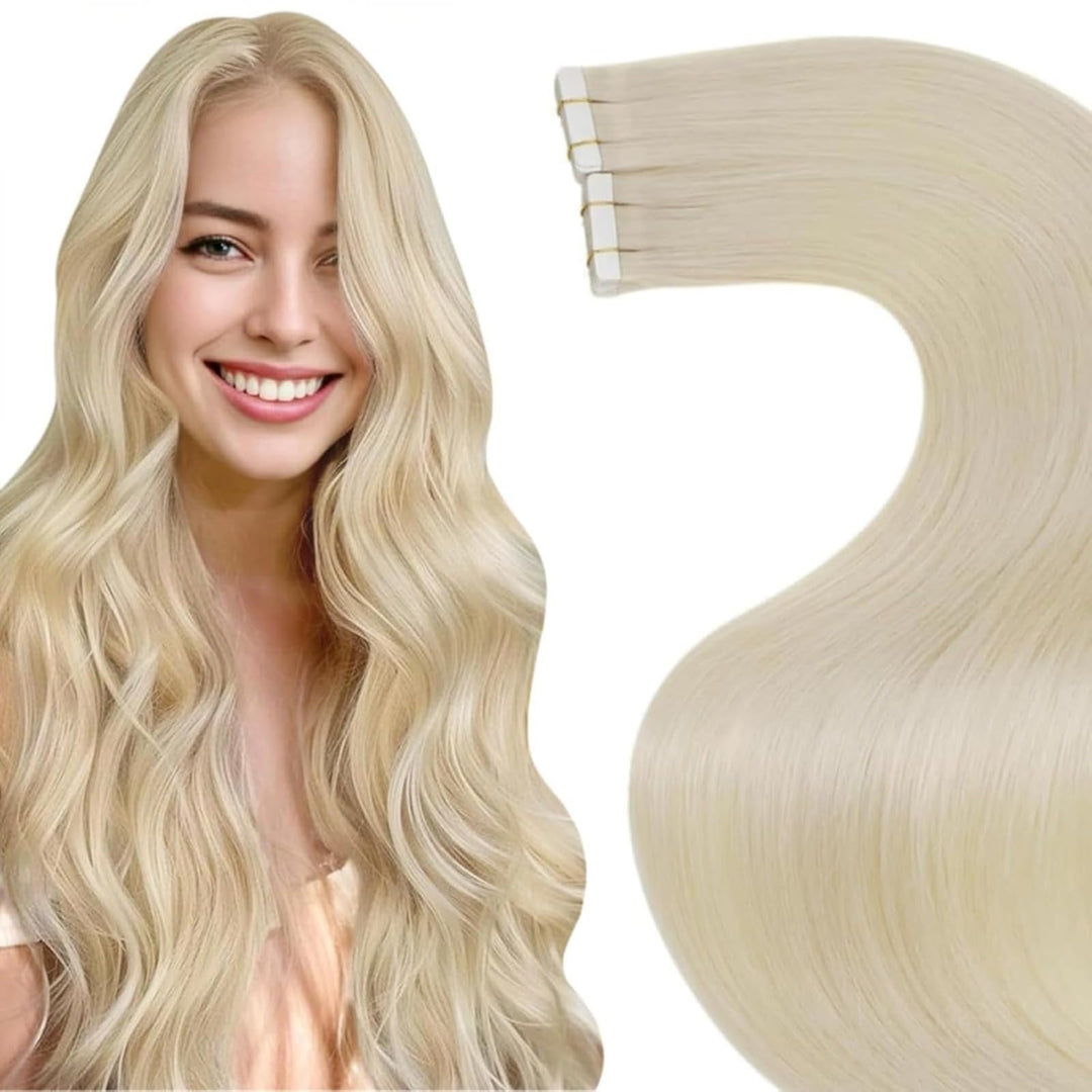 LaaVoo Tape in Extensions Echthaar Blond Extensions Echthaar Tape Glatt Weft Haarverlangerung Echtha