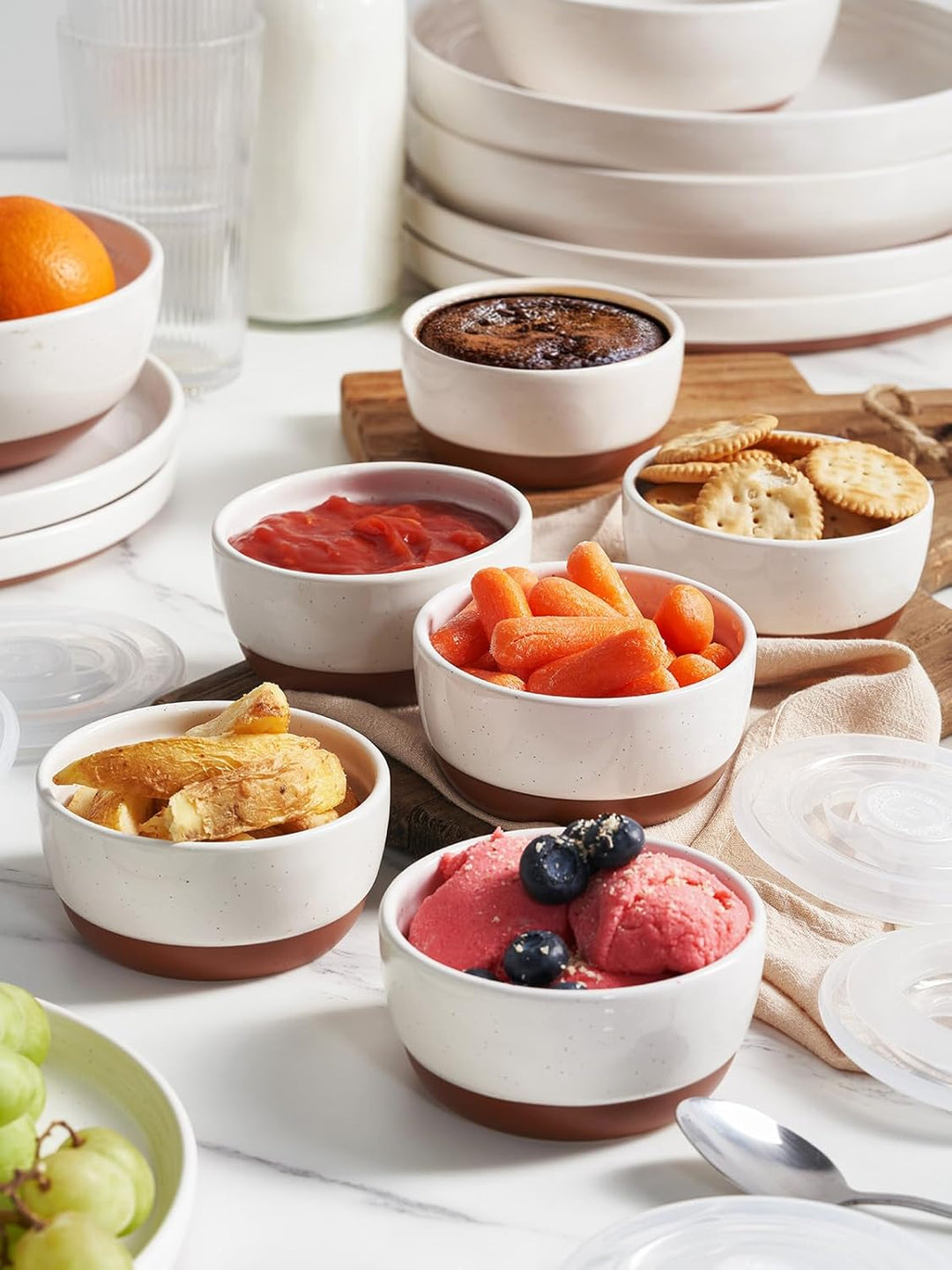 DOWAN Förmchen Creme Brulee mit Deckeln, 6 X 180ml Antihaft-Souffléförmchen Porzellan, Creme Brulee