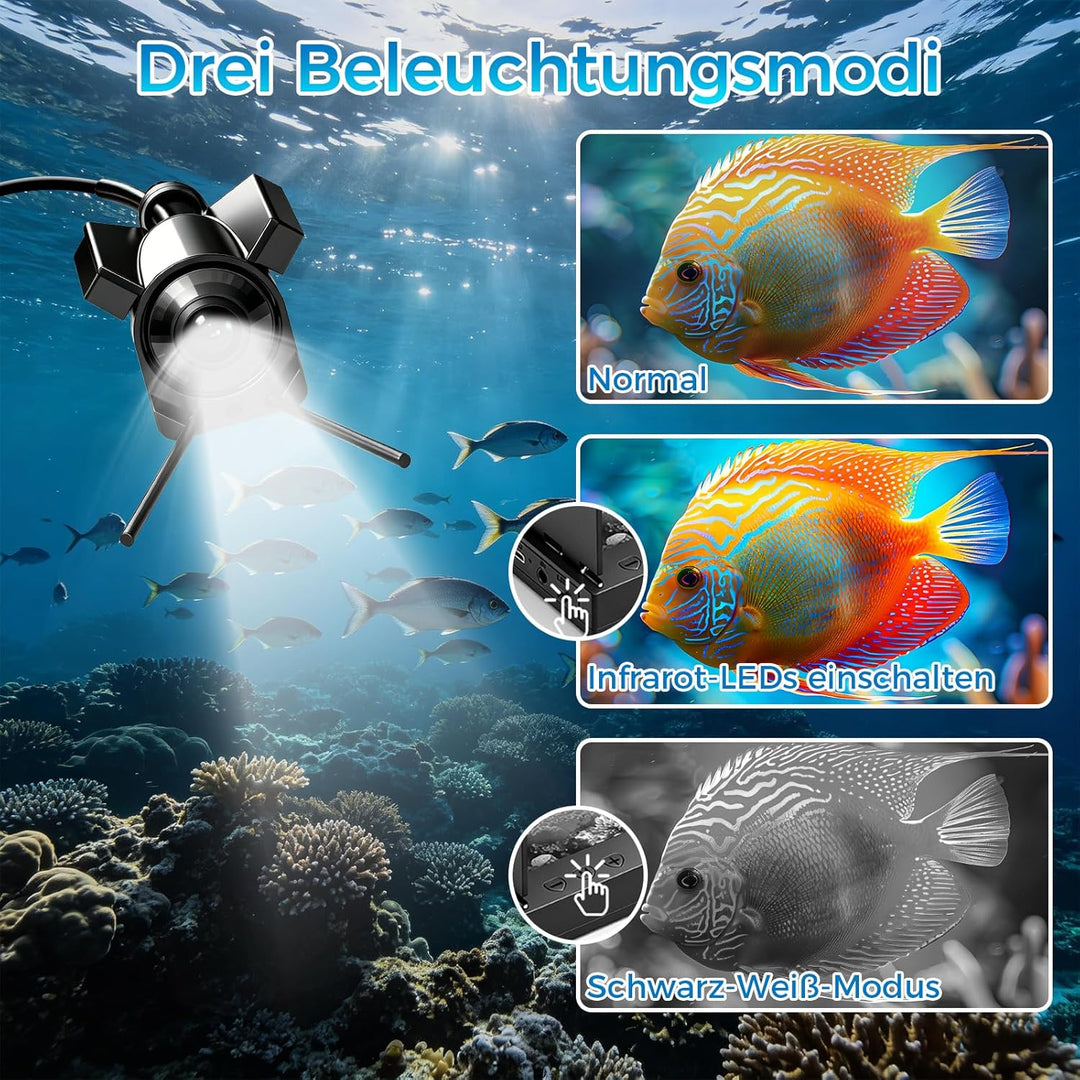 Unterwasserkamera Angeln,1080P HD Fischfinder mit 4.3-Zoll-LCD 15m Wasserdichtem IP68 Kabel 12 IR-Na