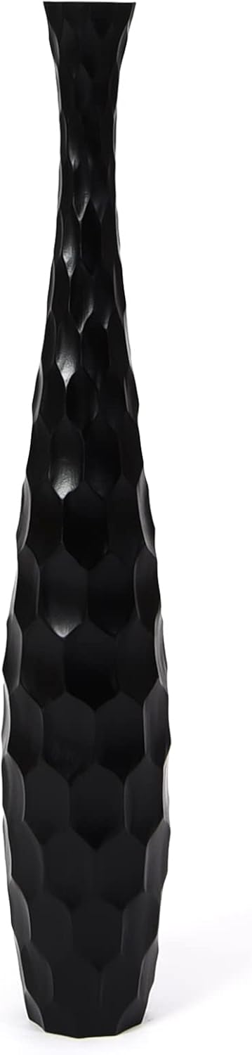 Leewadee Grosse Bodenvase für Dekozweige hohe Standvase Design Holzvase, Holz, 70 cm, Schwarz 70 cm