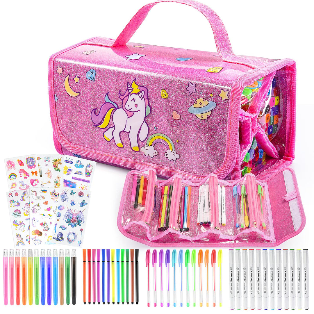 HappyGoLucky Malset für Kinder Wasserfarbkasten Marker Set, Geschenk Mädchen 3-10 jahre, Federmäppch