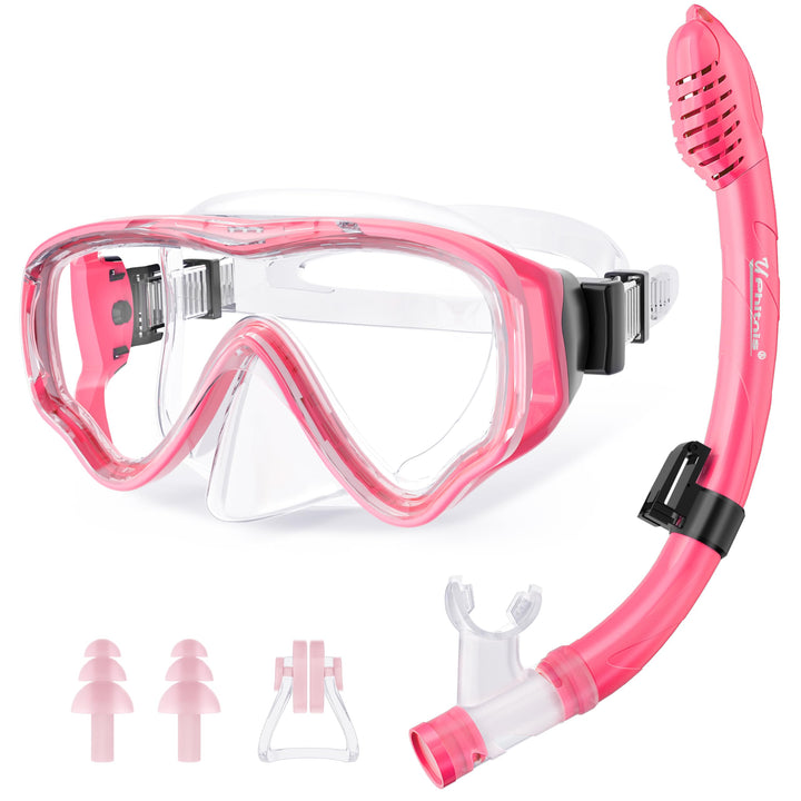 UPhitnis Schnorchelset Kinder - Taucherbrille Anti-Fog und Trocken Schnorchel - Anti-Leck Tauchmaske