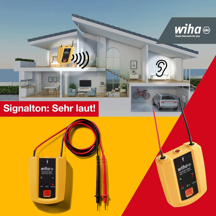 Wiha Durchgangsprüfer mit Ton bis 400 V AC, CAT II inkl. 2x AAA-Batterien I mit Taschenlampenfunktio