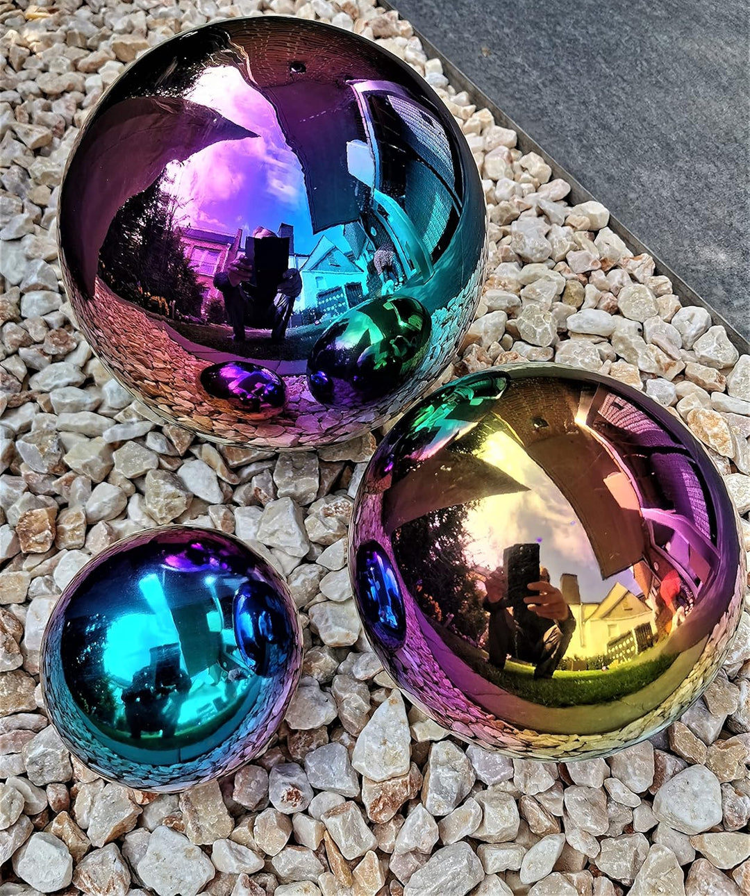 Dekokugel aus Edelstahl 20 cm Edelstahl Rainbow poliert Dekorationskugel Edelstahlkugel