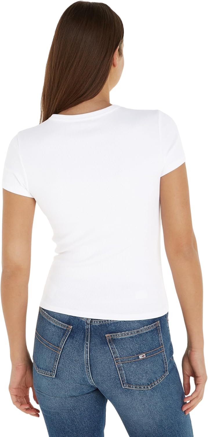 Tommy Jeans Damen Tjw Slim Essential Rib Ss S/S Strickoberteile S Weiss, S Weiss