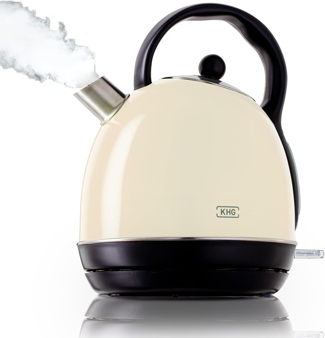 KHG WK-1711 (C) Wasserkocher Retro 1,7 Liter | Kessel-Wasserkocher in Creme | 360° Sockel | Kalkfilt
