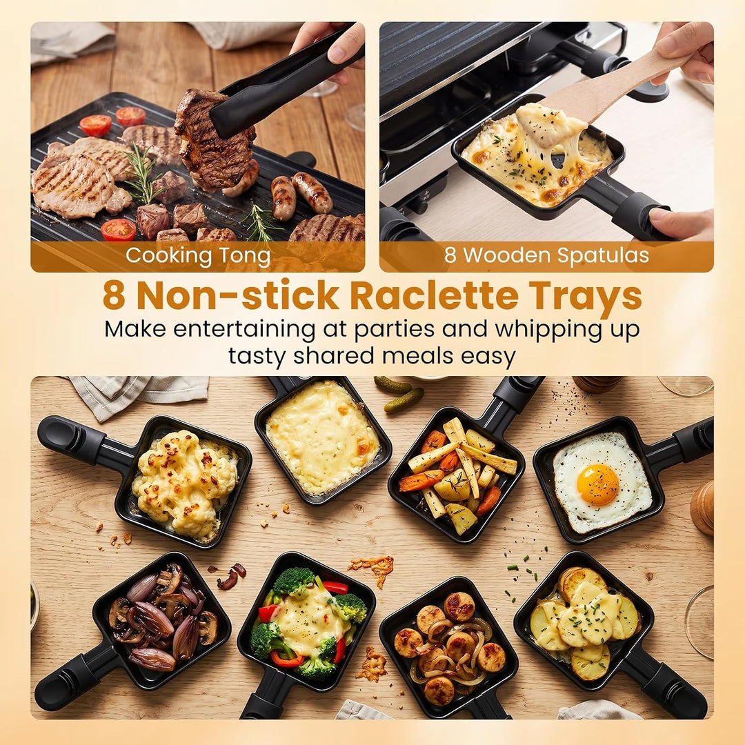 LIFEZEAL Raclette-Grill für 8 Personen, 1400W Elektrogrill mit wendbarer Antihaft-Grillplatte, 8 Pfä