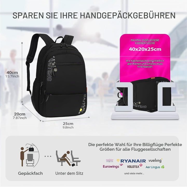 Rucksack 40x20x25 für Ryanair Flugzeug Reiserucksack, Erweiterbarer 15,6 Zoll Laptop Rucksack Reiset