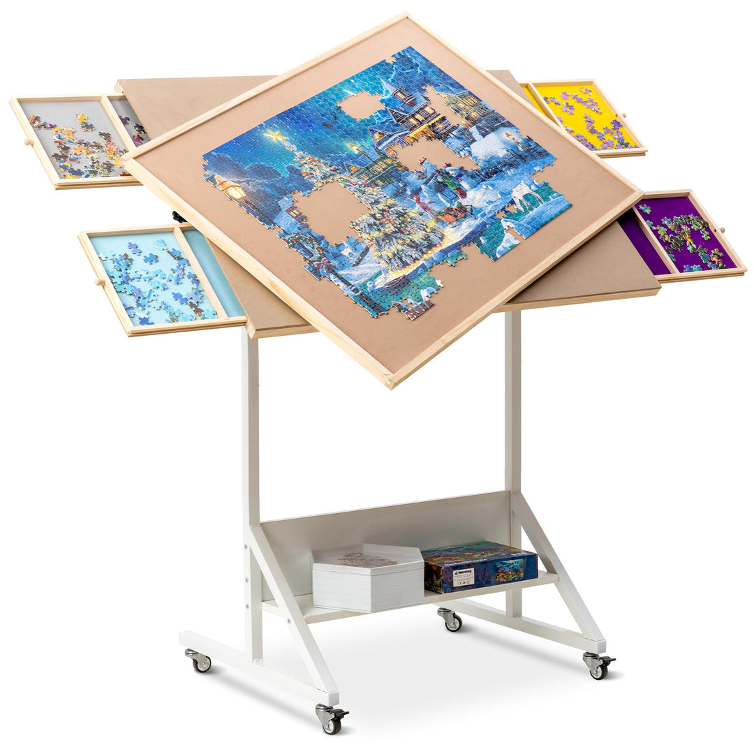 Becko US 1500 Teile Kippbarer & Drehbarer Puzzletisch mit Schubladen & Abdeckung, Faltbares & Tragba