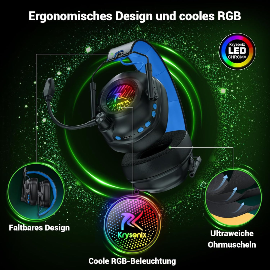 KGH2 Gaming Headset Wireless für PS4, PS5, PC, Mac, Switch, 2.4GHz Gaming Headset mit Mikrofon, Falt