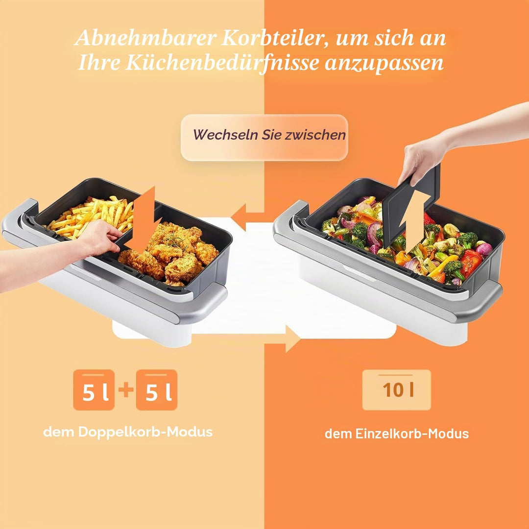 COSORI Air Fryer 10 l Twinfry, Fritteuse ohne Öl, 5-in-1, Dual Zone Airfryer mit abnehmbarem Trenner