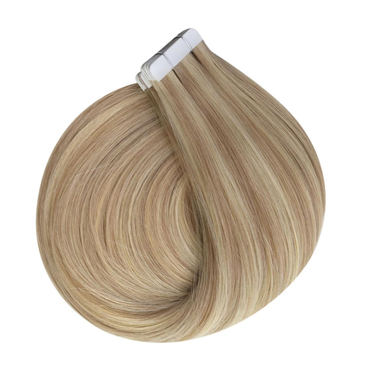 Ugeat Extensions Echthaar Tape 45 cm Blond Haarverlängerung Invisible Tape Extensions Echthaar Glatt