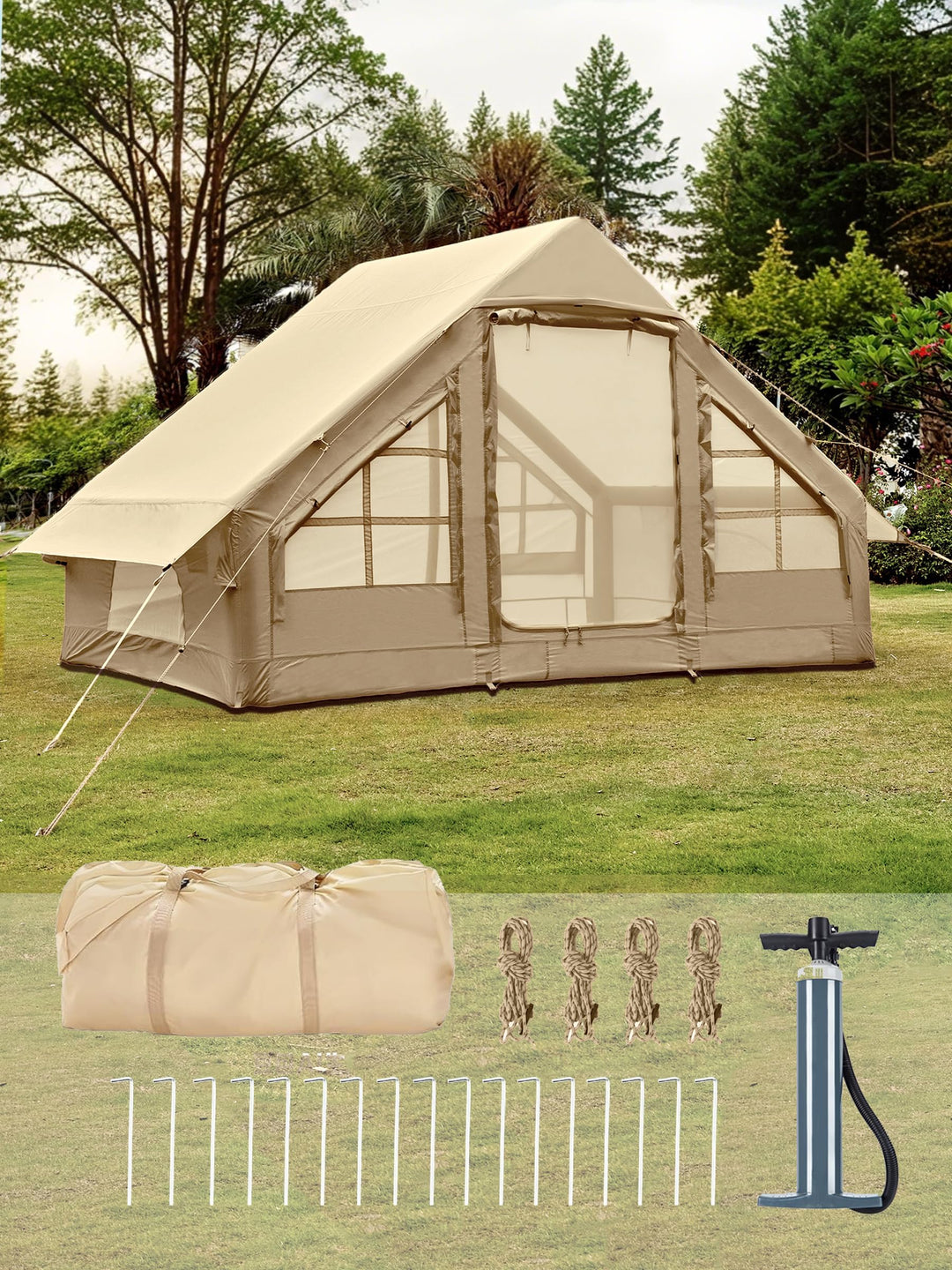 Inflatable Tents for Camping 2-4 Person - Easy Blow Up Glamping Tent with Hand Pump, Waterproof PVC
