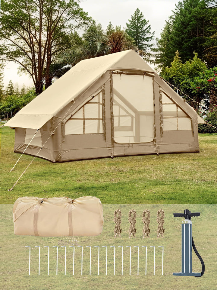Inflatable Tents for Camping 2-4 Person - Easy Blow Up Glamping Tent with Hand Pump, Waterproof PVC