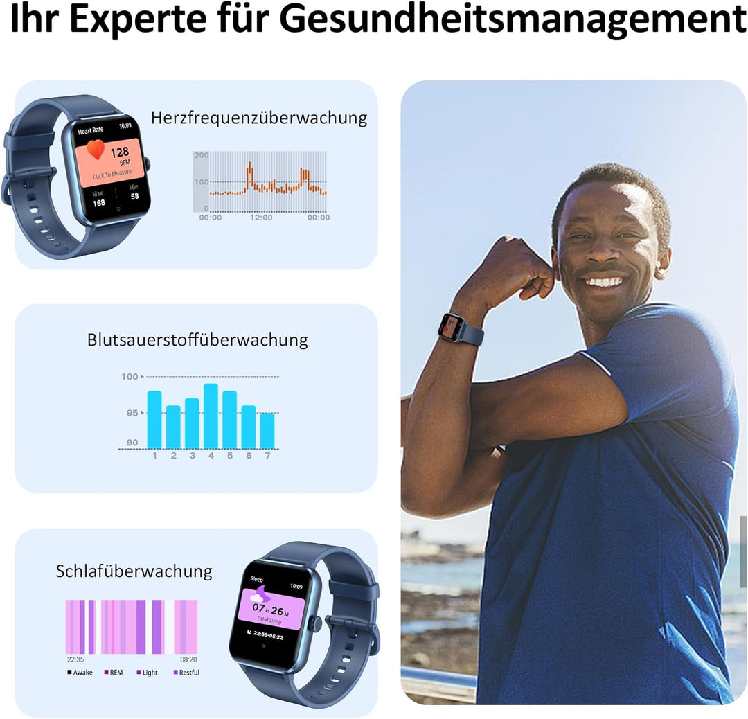 Blackview Smartwatch Herren Damen mit Telefonfunktion(Anrufe tätigen/empfangen)/Message Reminder, Sp