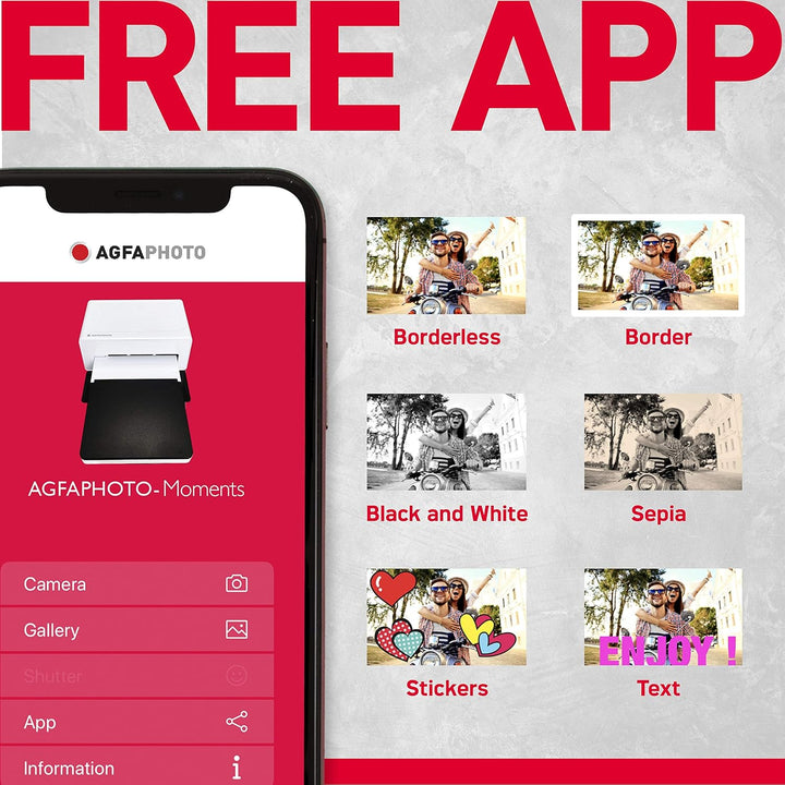 Agfaphoto Fotodrucker 10x15 cm Realipix Moments | Bluetooth Fotodrucker für Smartphone Apple Android