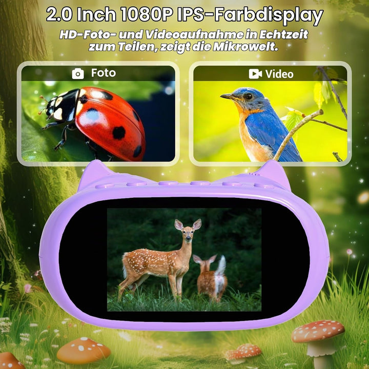 Digitales Mikroskop für Kinder, 2-in-1 1000X Tragbares Mikroskop &amp; 10X Fernglas für Kinder mit Foto