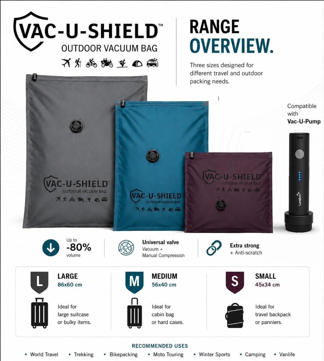 Vac-U-Shield 6 Vakuumbeutel + Vac-U-Pump, 3 Grössen S M L, Outdoor-Set | 6 Outdoor-Beutel (S M L) +