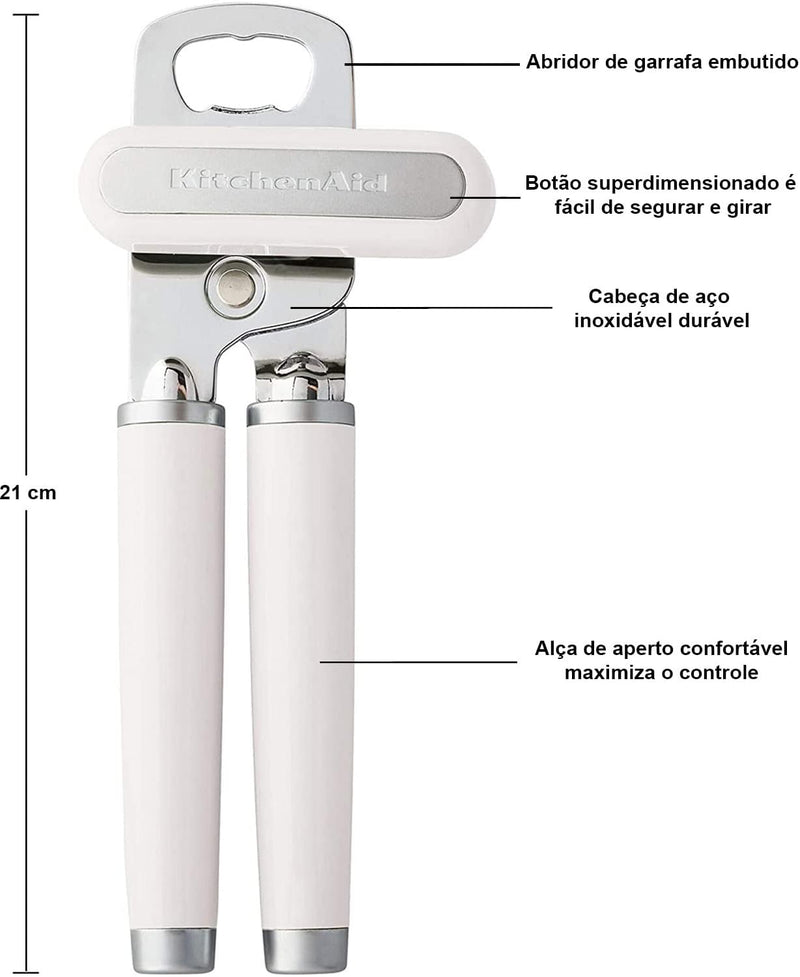 KitchenAid KE199OHWHA Klassisch Multifunktionaler Dosenöffner/Flaschenöffner, Edelstahl, weiss Einhe