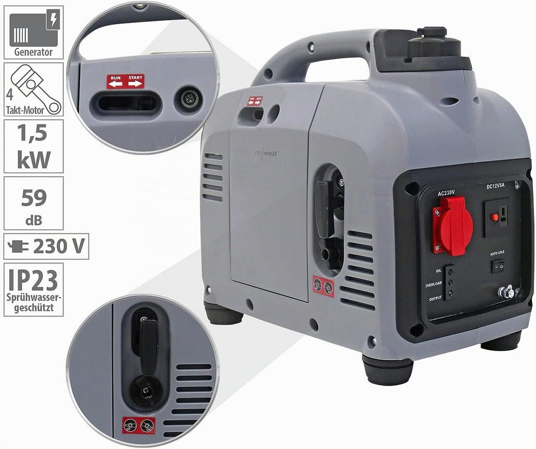 reVolt Stromerzeuger: Tragbarer Benzin-Inverter-Generator, 1.000 W, 230 V, 12 V, 2,6 l