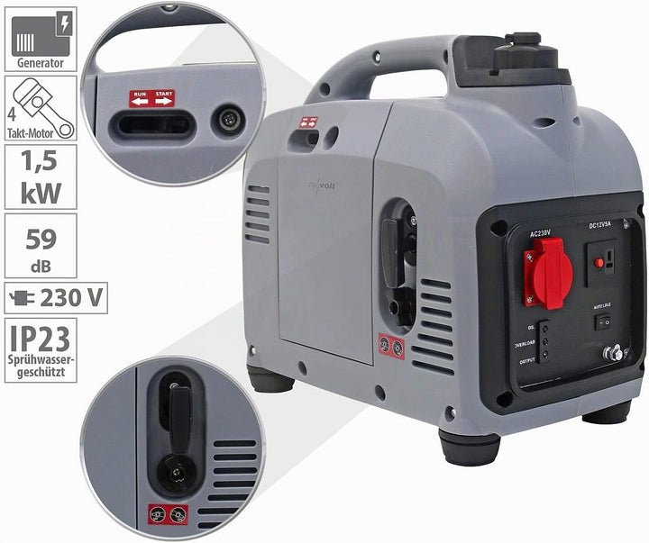 reVolt Stromerzeuger: Tragbarer Benzin-Inverter-Generator, 1.000 W, 230 V, 12 V, 2,6 l