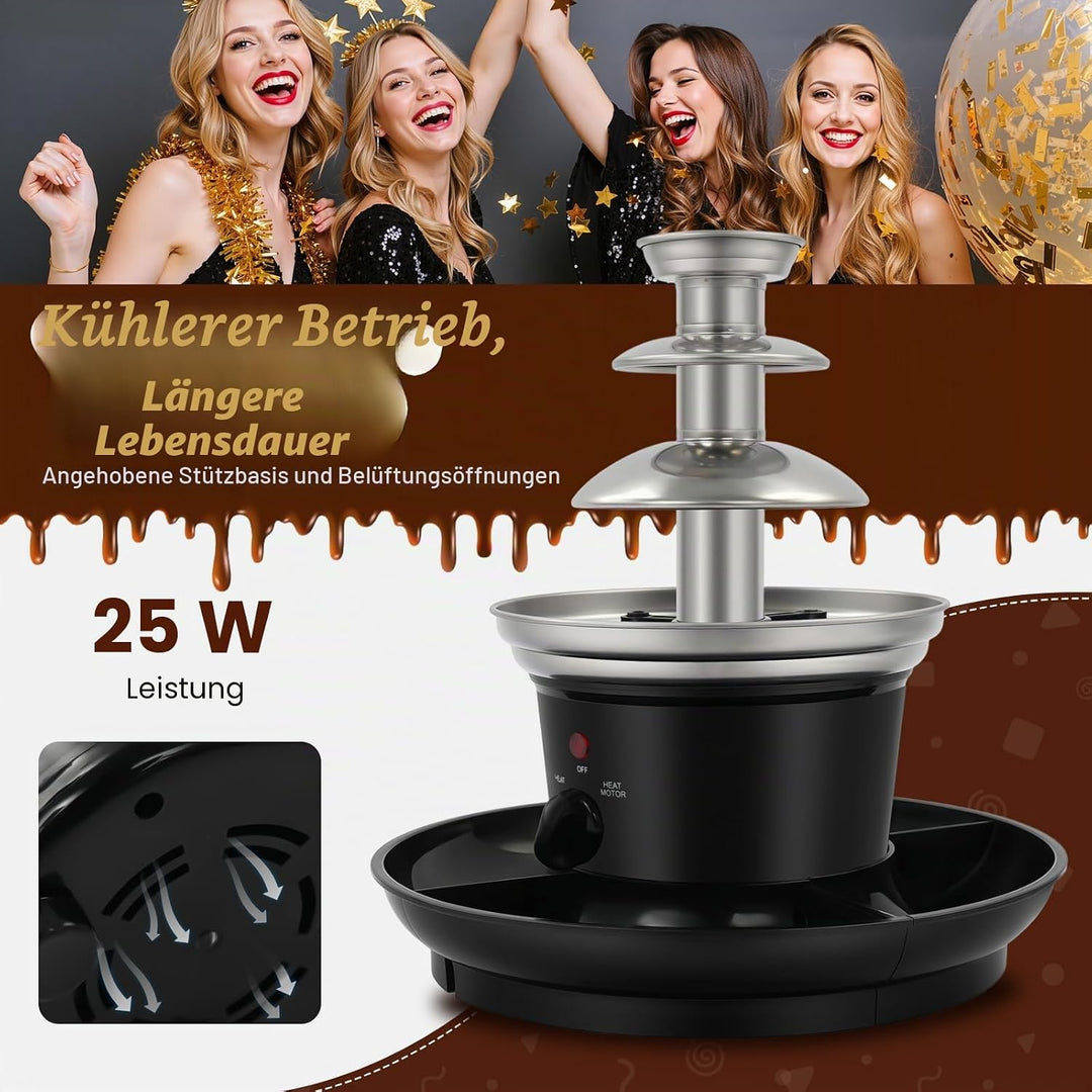 230V Schokobrunnen Edelstahl Schokoladenbrunnen Chocolate Fountain, Elektrische Fondue Schokofondue