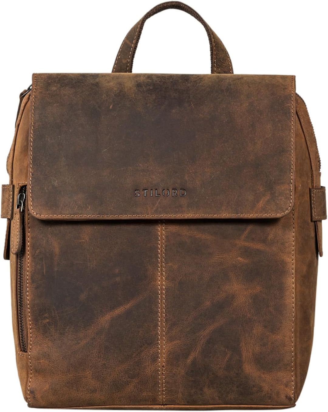STILORD 'Darcy' Tagesrucksack Leder Cityrucksack mit Überschlag Vintage Rucksack für Freizeit Daypac