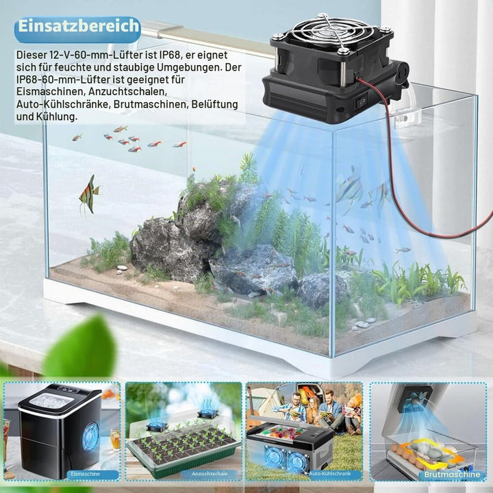 GDSTIME 2 Stück 12V Wasserdicht Lüfter 60mm IP68 Dual Kugellager | 60mm lüfter wasserdicht 12v lüfte