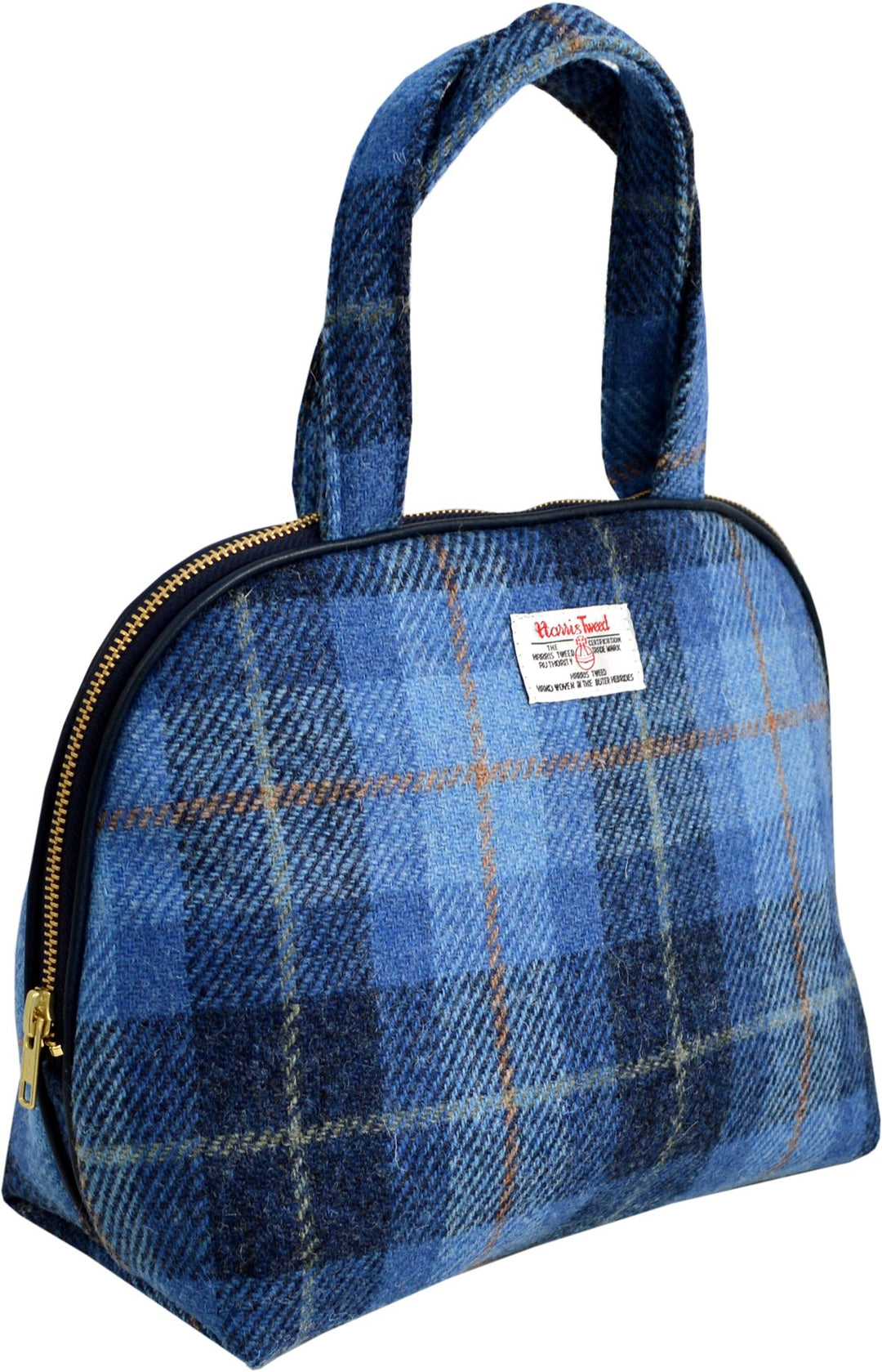 Vagabond Bags Harris Tweed Blue Check Handled Bag Kulturtasche, 26 cm, Blau (Mid Blue), Kulturtasche