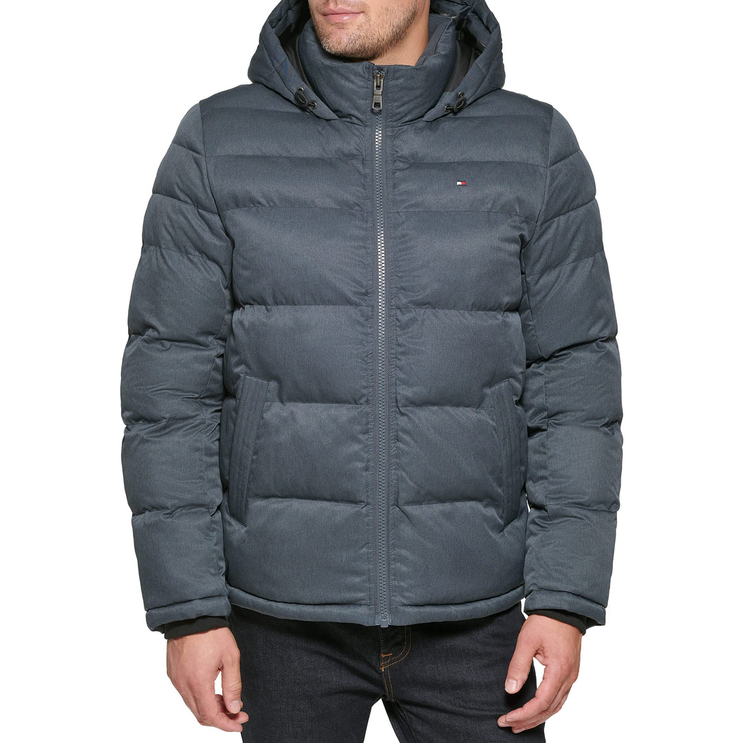 Tommy Hilfiger Herren Puffer Jacke mit Kapuze Marineblau (Heather Navy) 4XL Lang, Marineblau (Heathe