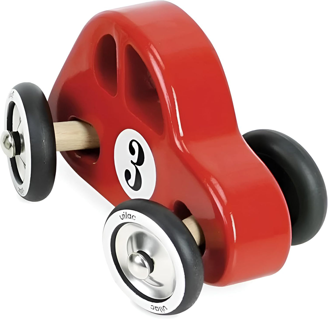 Vilac - Spiele und Spielzeug – Swing Car rot – Auto aus Massivholz – Räder aus Metall und Gummi – Za