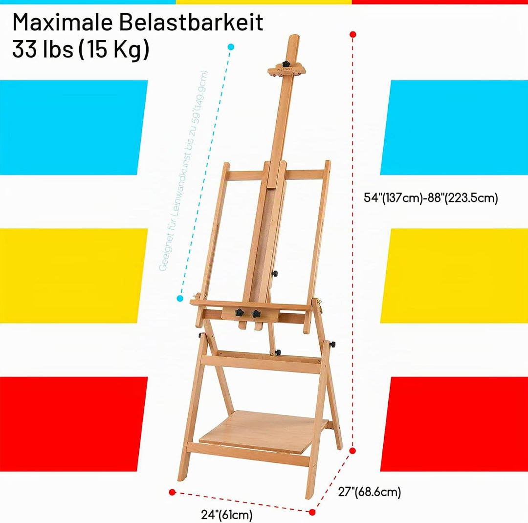 MEEDEN Grosse Atelierstaffelei, Umwandelbare Staffelei mit H-Rahmen für Künstler, Verstellbare Kunst