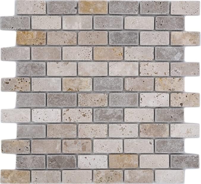 Mosaik Brick Travertin Mix Tumbled Travertin Naturstein Küche, Mosaikstein Format: 23x48x10 mm, Boge