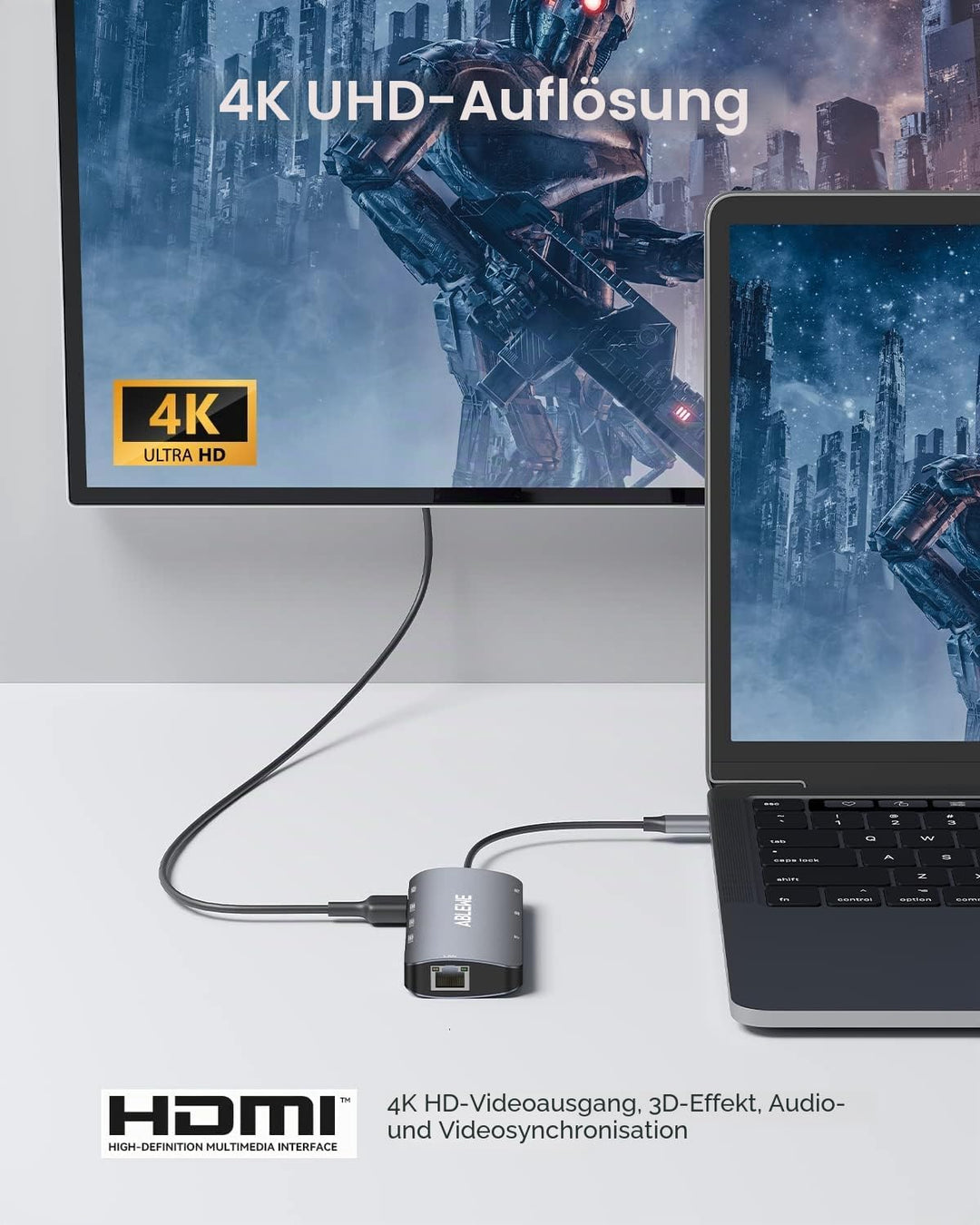 USB C Hub ABLEWE 8 in 1 USB C Adapter mit 1000M Ethernet RJ45 LAN, 4K HDMI, 87W PD, SD/TF Kartenlese
