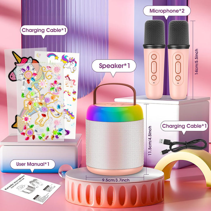 Karaoke Maschine mit 2 Mikrofon Kinder, Einhorn Geschenke für Mädchen Geschenk Mädchen 3-12 Jahre, T