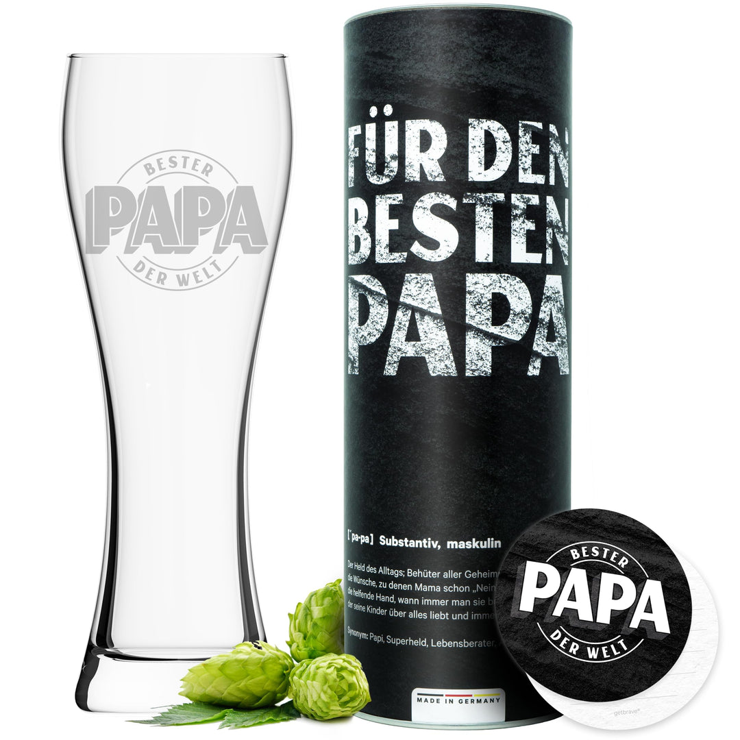 getbrave Weizenglas | Bester Papa der Welt (0,5l) in Geschenkbox | Das Geschenk zum Vatertag | Weihn