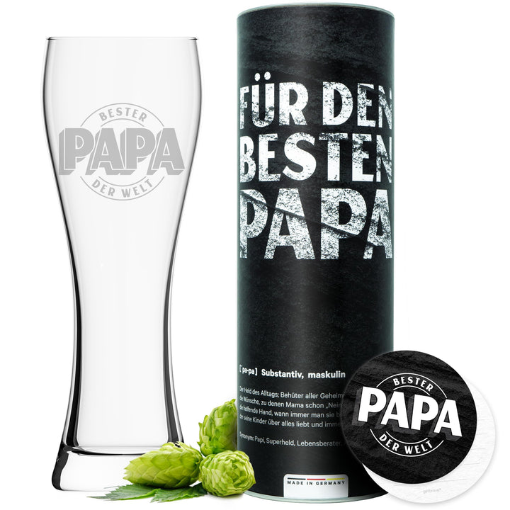 getbrave Weizenglas | Bester Papa der Welt (0,5l) in Geschenkbox | Das Geschenk zum Vatertag | Weihn