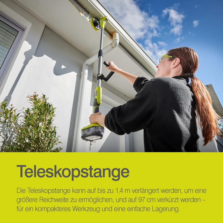 RYOBI 18 V ONE+ Akku-Reinigungsbürste R18TPS-0 (15 cm rotierender Borstenkopf, teleskopierbar bis zu
