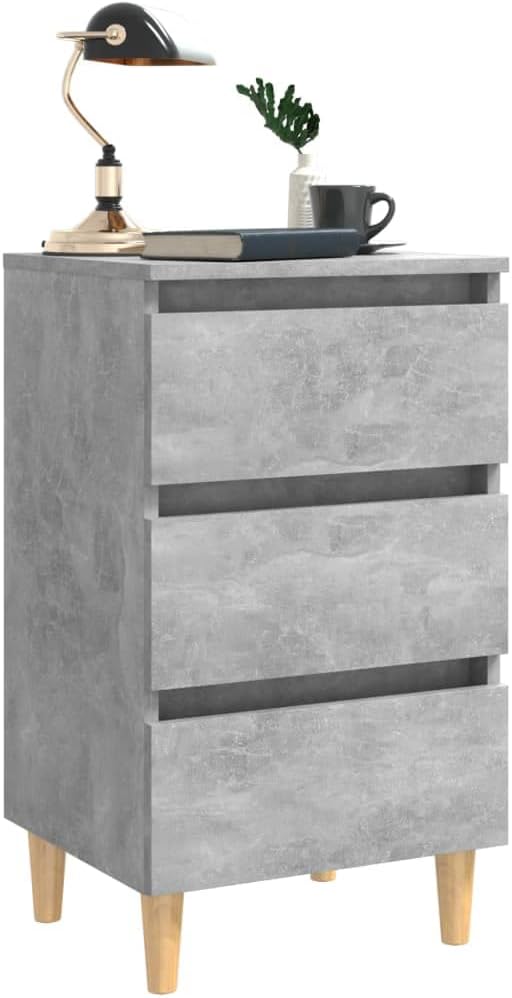 FIRBNUS Nachttische mit Massivholz-Beinen 2 STK. Betongrau 40x35x69 cm Nachtkästchen Nachtkommode mi