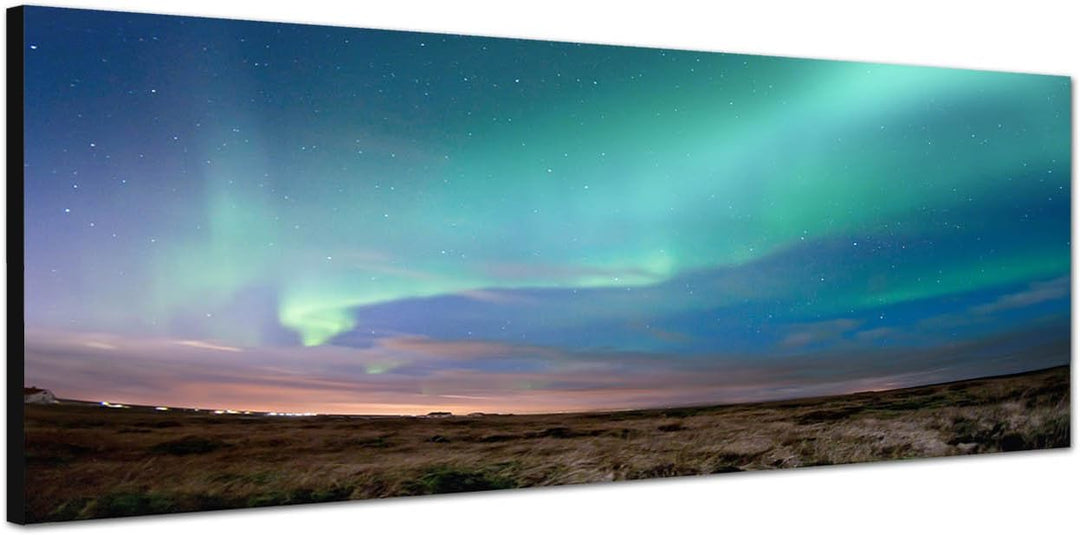 Paul Sinus Art Panoramabild auf Leinwand und Keilrahmen 150x50cm Island Nordlichter Landschaft