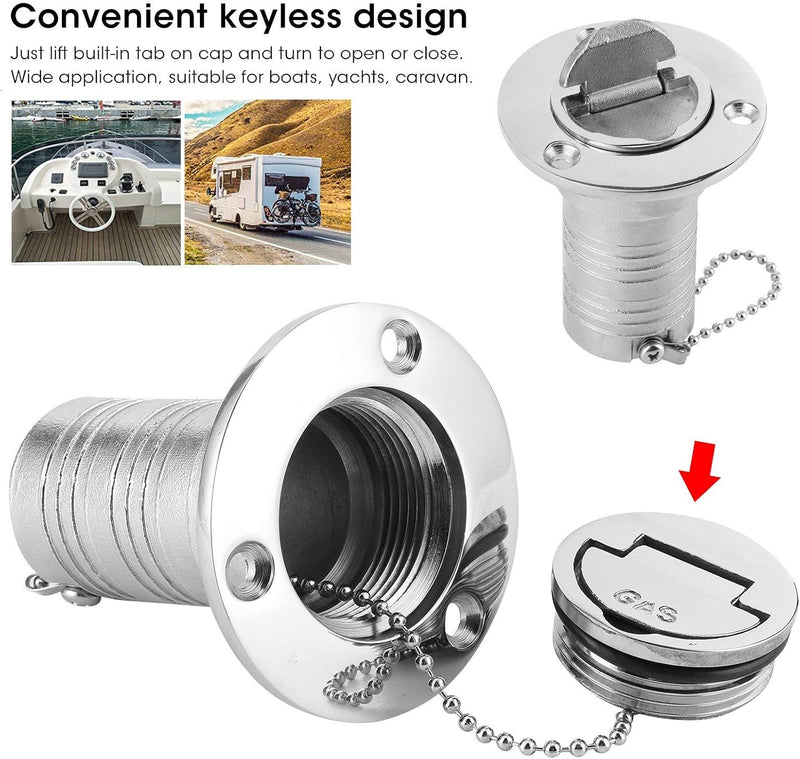 aqxreight Yacht Fuel Port, Marine Fuel Deck Fill Filler mit Keyless Lid 316 Edelstahl Hardware für B