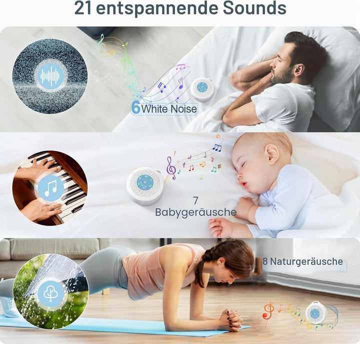 White Noise Machine Baby, Einschlafhilfe Babys mit 2000mAh Akku,Portable Sound Machine for Adults,21