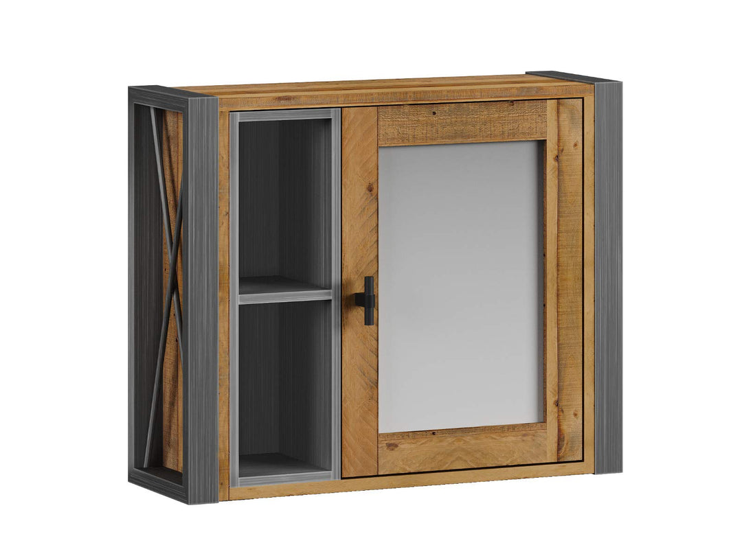 Woodkings® Spiegelschrank Detroit mit Ablage, recycelte Pinie mit Metall Rahmen grau, Wandspiegel In