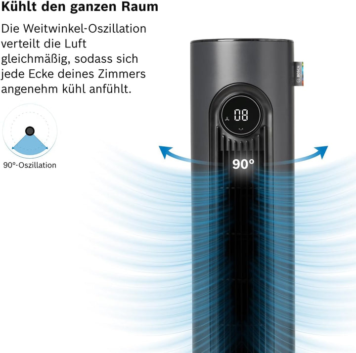 Bosch Tower Fan 4000, Turmventilator, Leise &amp; Leistungsstark, 2170 m³/h | Mit Fernbedienung, 8 Gesch