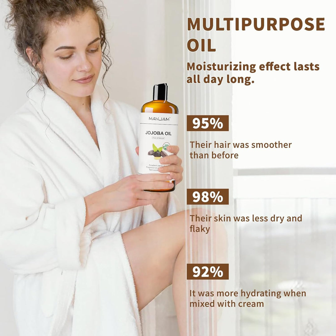 MAYJAM Jojobaöl Bio 473ML, Körperöl für Für Gesicht, Haut, Haare, Haaröl Jojobaöl Kaltgepresst Reine