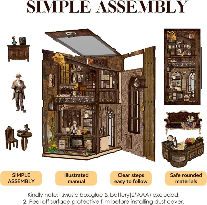 LUMYCE Book Nook Kit für Erwachsene Holzpuzzle DIY Miniatur Haus 3D Puppenhaus - Buchstütze für Büch
