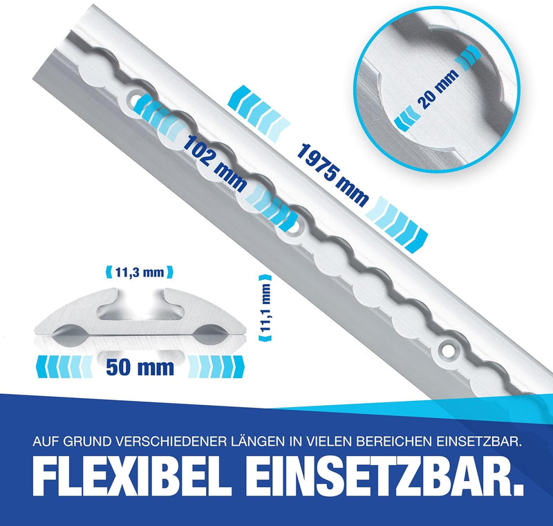 NTG 4 Stück | 2 m | Airlineschiene halbrunde Form | + 20 Stück einfach Alu Fitting + 4 Stück Endkapp